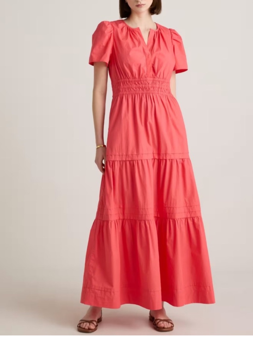 NWOT Quince 100% Organic Cotton Poplin Tiered Maxi Dress L bright flowy